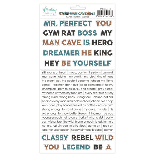 Mintay: 6X12 Paper Stickers, Man Cave - Words