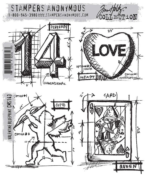 Tim Holtz: Cling Stamps 7"X8.5" - Valentine Blueprint