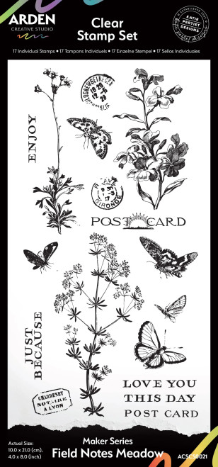 Arden Creative Studio: Maker Series Field Notes Meadow 4in x 8in Clear Stamp Set