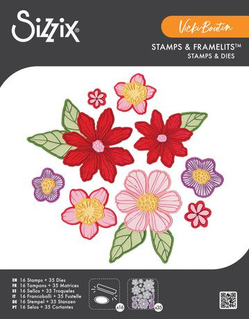 Sizzix: Clear Stamp With Framlits Die By Vicki Boutin 16/Pk - Floral Layers