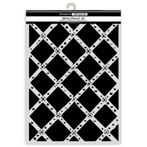 Stamperia: Art Stories A3 Media Stencil, Diamond Grid Pattern
