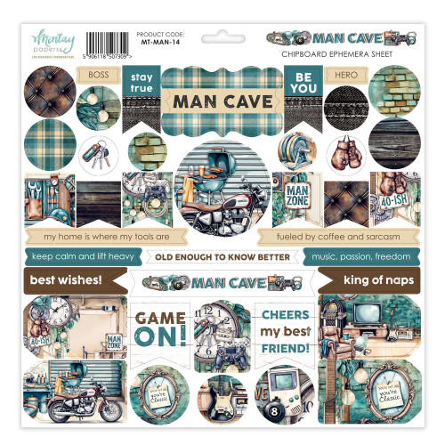 Mintay: 12X12 Chipboard Ephemera Sheet, Man Cave