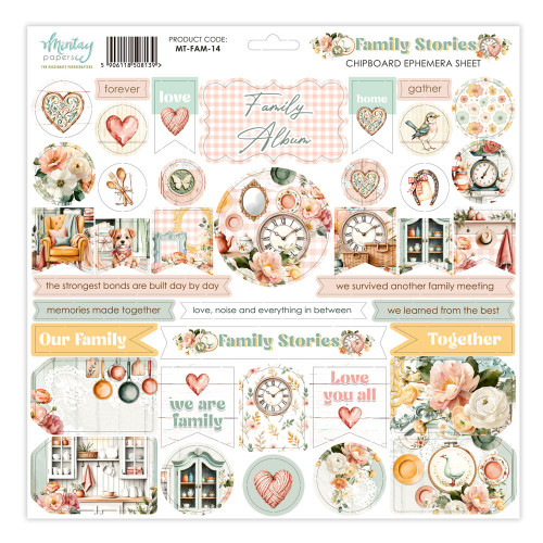Mintay: 12X12 Chipboard Ephemera Sheet, Family Stories
