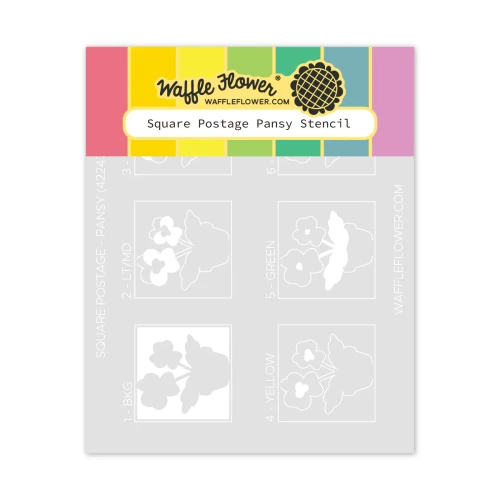Waffle Flower: Square Postage - Pansy Stencil