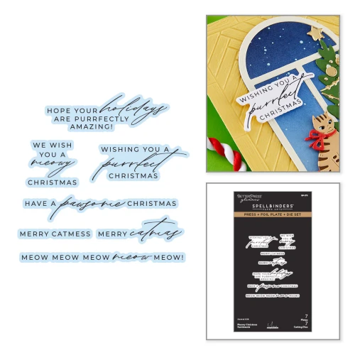 Spellbinders: Meowy Christmas Sentiments Press + Foil Plates & Die Set by Yana Smakula