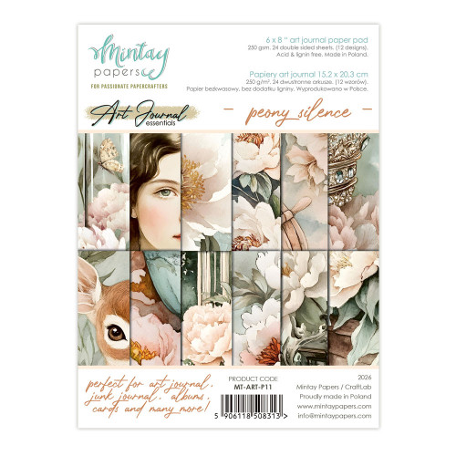 Mintay: 6X8 Art Journal Paper Pad, Peony Silence