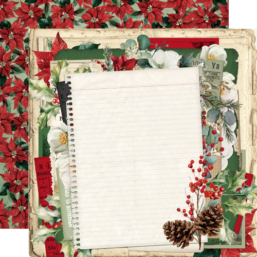 Simple Stories: 12X12 Patterned Paper, Simple Vintage Old-Fashioned Christmas - Bells & Boughs