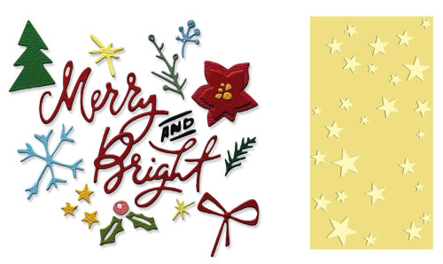Tim Holtz: Thinlits Die Set + 2D Texture Fades Embossing Folder, Vault Side-Order Merry + Bright