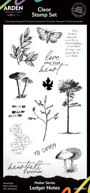 Arden Creative Studio: Maker Series Ledger Notes 4in x 8in Clear Stamp Set