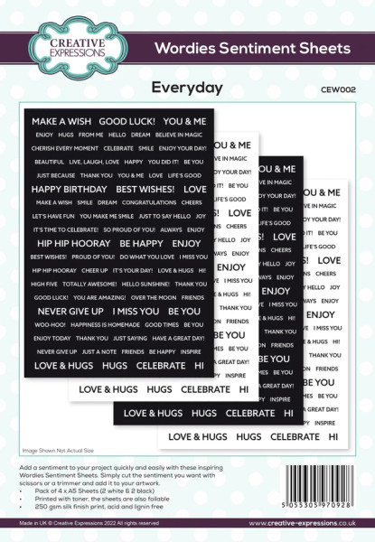 Creative Expressions: Wordies Sentiment Sheets- Everyday Pk 4 6 in x 8 in