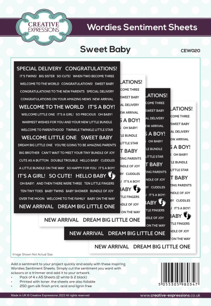 Creative Expressions: Wordies Sentiment Sheets - Sweet Baby Pk 4 (6 in x8 in)