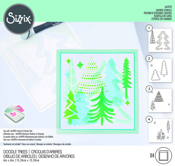 Sizzix: Layered Stencils, Doodle Trees (4pk)