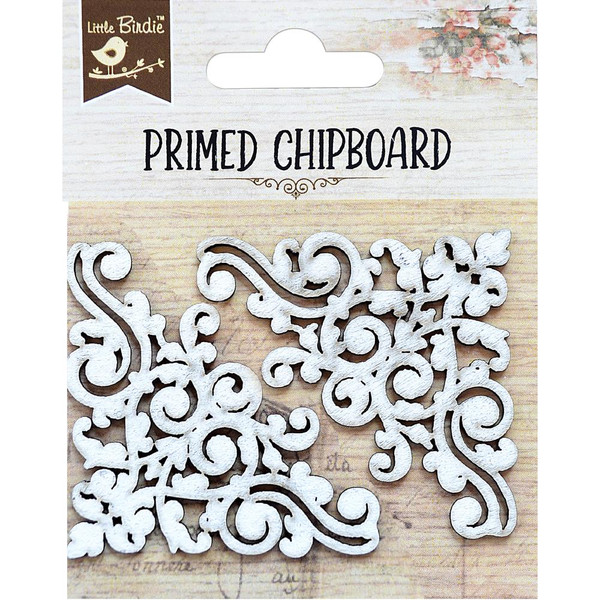 Little Birdie: Laser Cut Primed Chipboard, Damask Corner (2/Pkg)