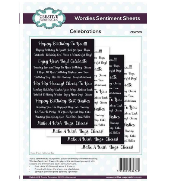 Creative Expressions: Wordies Sentiment Sheets Celebrations