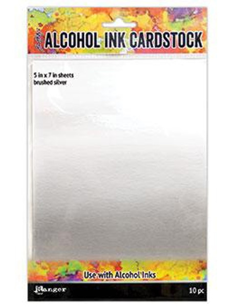 Ranger Ink: Tim Holtz Alcohol Ink Surfaces, Cardstock Brushed Silver (5x7)