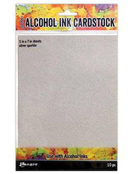 Ranger Ink: Tim Holtz Alcohol Ink Surfaces, Cardstock Silver Sparkle (5x7)