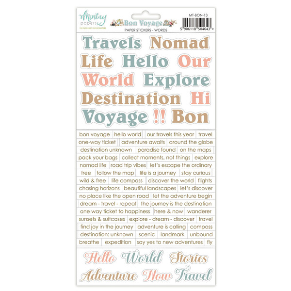 Mintay Papers: 6X12 Paper Stickers, Bon Voyage - Words