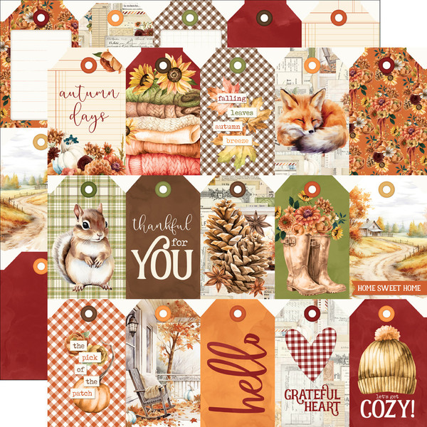 Simple Stories: 12X12 Patterned Paper, Simple Vintage Autumn Breeze - Tag Elements