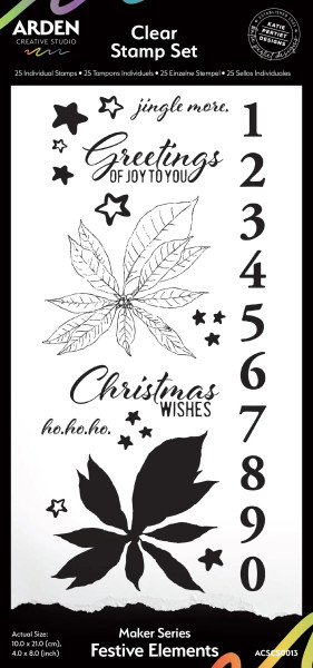 Arden Creative Studio: Maker Series, Festive Elements 4in x 8in Clear Stamp Set