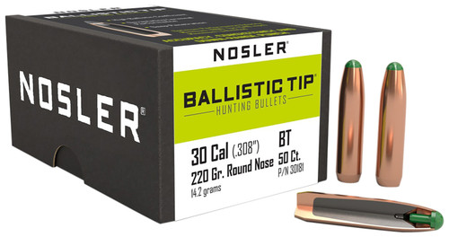 Nosler 30181 Ballistic Tip 30Caliber 220gr Round Nose 50/Box