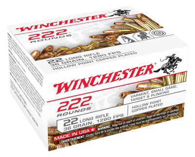 Winchester .22 Long Rifle Rimefire Ammo USA 222 Copper Plated Hollow Point JHP 36 grain 