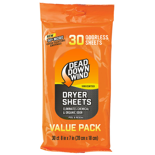 Dead Down Wind 113019 Dryer Sheets Odor Eliminator Odorless Scent Dryer Sheet 30 Per Pkg