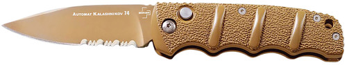 Boker 01KALS103 Kalashnikov 3.35" Spear Point Plain/Serrated Desert D2 Steel Blade Aluminum Handle