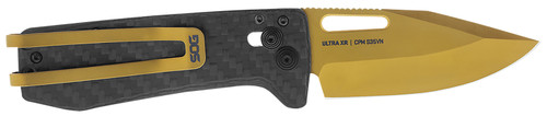 S.O.G SOG-12-63-02 Ultra XR 2.80" Folding Clip Point Plain Gold TiNi Cryo S35NV Steel Blade/Black Textured Carbon Fiber Handle Includes Pocket Clip