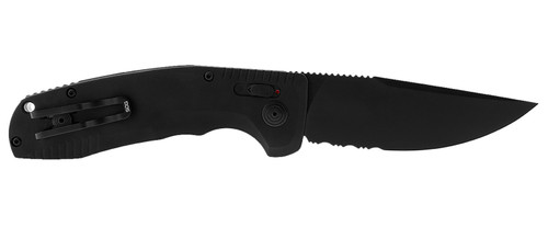 S.O.G SOG15380257 SOG-TAC Auto 3.43" Folding Part Serrated Black TiNi Cryo D2 Steel Blade Black Micro-Textured Anodized Aluminum Handle Includes Pocket Clip
