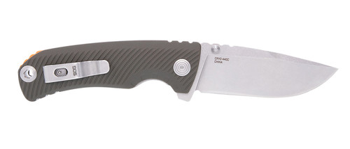 S.O.G SOG11060143 Tellus ATK 3.50" Folding Clip Point Plain Stonewashed Cryo 440C SS Blade/ Olive Drab w/Orange Backspacer GRN Handle Includes Belt Clip