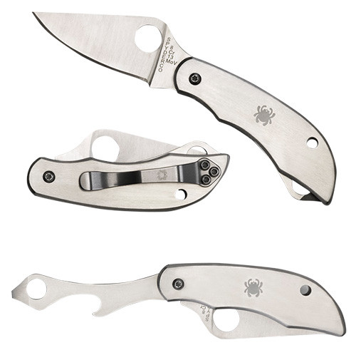 Spyderco C175P Clipitool Silver Stainless Steel Folding 8Cr13MoV SS 4.57"/4.59" Long Plain Blade Stainless Steel Handle Features Screwdriver/Opener