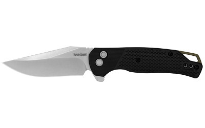Kershaw Runoff, Folding Knife, 3.1" Clip Point Blade, Plain Edge, 8Cr13MoV Blade Steel, 7.15" Overall Length, Button Lock, Stone Washed Finish, Silver, Black Glass Filled Nylon Handle 1429