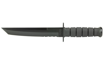 KA-BAR Tanto Point Fixed Blade Knife with 8" Combo Edge Blade, 1095 Cro-Van Steel, Includes Sheath, Black