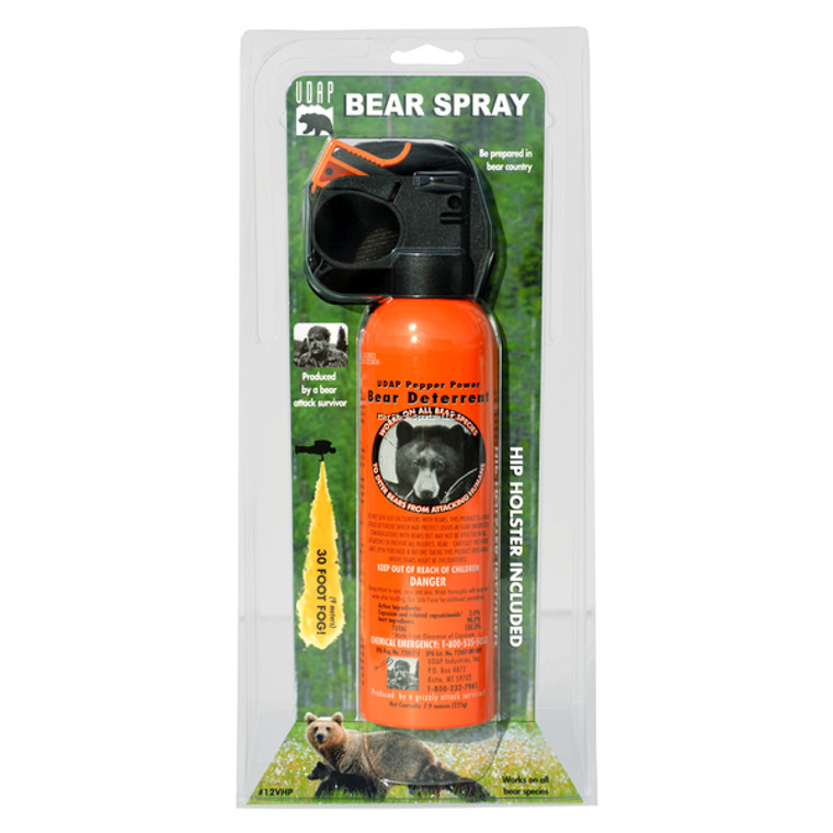 UDAP 12VHP Safety Orange Bear Spray, 2% CRC, 7.9oz 225gr w/Hip Holster Clampack