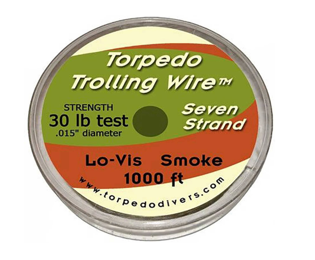 Torpedo 7 Strand Trolling Wire Lo-Vis Smoke 1000ft 30lb .015 "