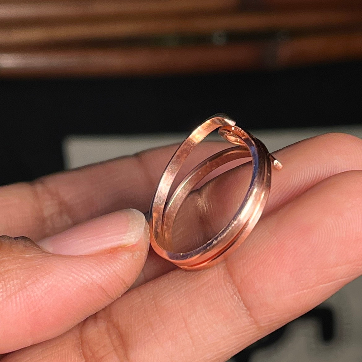 Pure Solid Copper Floral Spinner Ring – Adjustable US Sizes 1-15, Handmade In India