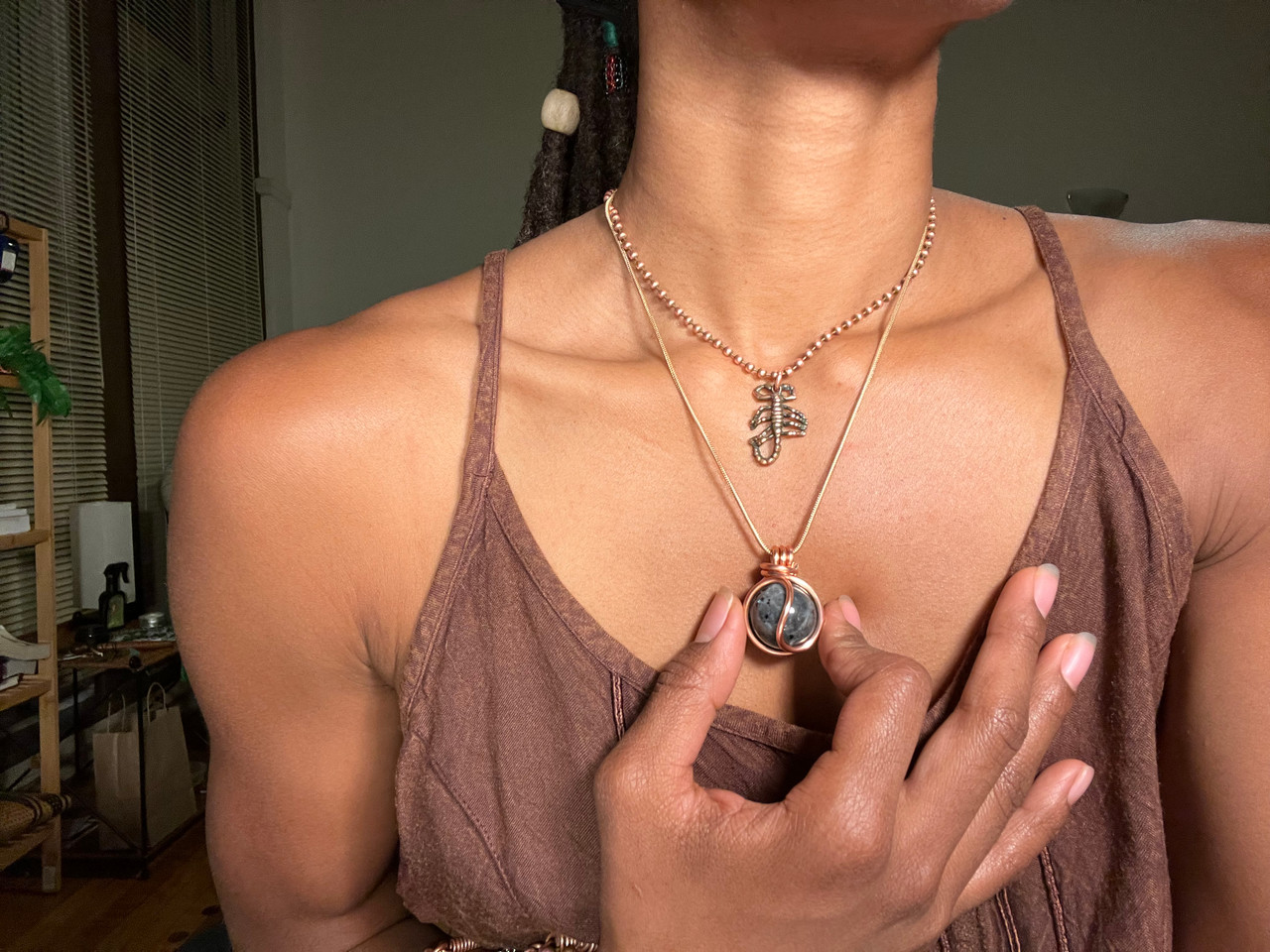 Handcrafted Larvikite Copper Wrapped Necklace – Iridescent