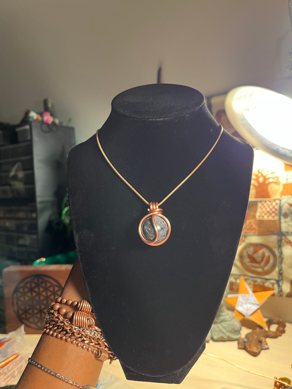 Handcrafted Larvikite Copper Wrapped Necklace – Iridescent