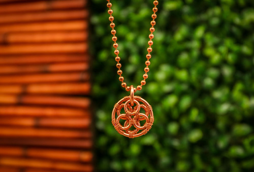 7 Circle Handmade Mandala - 100% Pure Copper. Necklace for Balance, Internal Harmony, Spiritual Journey Guidance, Lower + Higher Nature Balance - Chakra Alignment. Attraction of Love + Heart Healing. Copper Ball Chain.