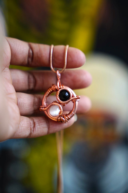 Selenite + Black Onyx Necklace. Yin & Yang Balance. Internal Peace. Protection + Grounding, Stabilize Emotions. Moon Energy. Feminine + Masculine Balance. Choose Your Size!