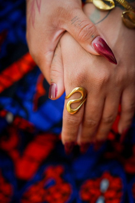 Brass Ring ~ Abstract Curvy ~ Golden Shine, Statement Piece | Adjustable Sizes 7-10