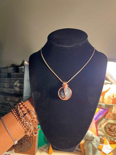 Handcrafted Larvikite Copper Wrapped Necklace – Iridescent