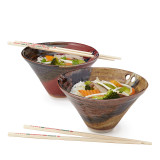 Handmade Noodle Bowl with Chopsticks—Let Your Chopsticks Rest Right on Top of This Cleverly-Designed Bowl