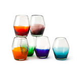 Multicolor Ombre Stemless Wine Glass Set—Mouth-Blown by Mexican Artisans from Recycled Glass, This Stemless Set Features an Array of Splashy Colors