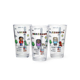 Personalized Retro Gamer Pint Glass—Gaming Glassware Pays Homage To Classic Arcades By Transforming You and Your Console Companions Into 8-Bit-Style Characters