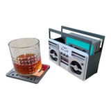 Boomer CoasterBox Set—Bring The Noise Back With This Hand Made Set of Cassette Tape Coasters And 80s BoomBox Holder