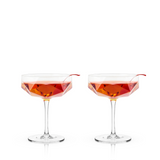 Viski Seneca Faceted Coupe Glasses Set—Splitting Off from a Star-Shaped Base, Trigonal Sides Make This Crystal Coupe Glass Uncommonly Captivating