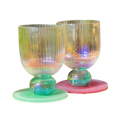 Iridescent Ribbed Funky Cocktail Glasses—The Stunning Iridescent Finish Adds a Touch of Elegance and Intrigue to Your Drinks, Making These Glasses Perfect for Special Occasions and Gatherings