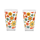 70 Flower Power Pint Glass—A Fusion Of Mid-Century Modern Elegance, Groovy Hippie Vibes, And The Timeless Allure Of Floral Aesthetic