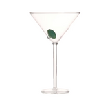 Maison Balzac Martini Glass—Delicately Handmade From The Clearest Borosilicate Glass, This Elegant Martini Glass Holds An Everlasting Glass Olive In Its Heart